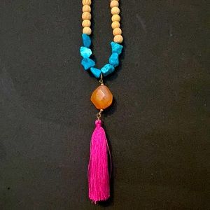 Chunky wood and stone necklace